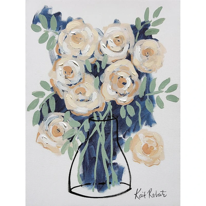 Cream & Blue Floral Canvas Wall Art, 12x16 1 Cream & Blue Floral Canvas Wall Art, 12x16