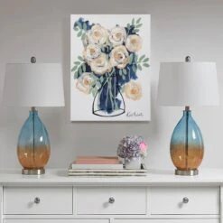 Cream & Blue Floral Canvas Wall Art, 12x16 3 Cream & Blue Floral Canvas Wall Art, 12x16 -Luxeframe Shop cream blue floral canvas wall art 12x16 2