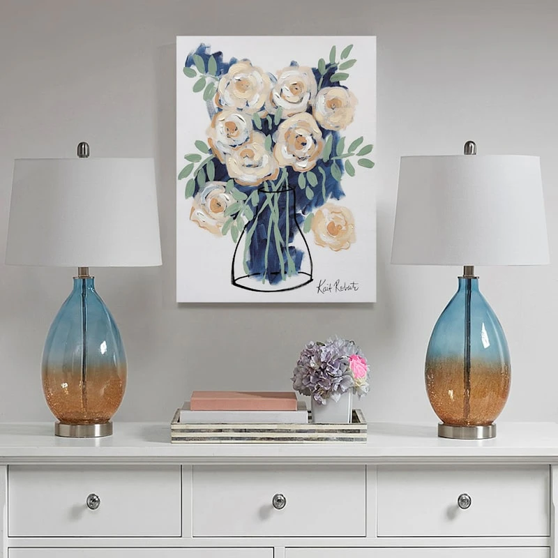Cream & Blue Floral Canvas Wall Art, 12x16 2 Cream & Blue Floral Canvas Wall Art, 12x16 - Image 2