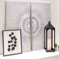 Crosby St 2-Piece Textured Silver Starburst Canvas Wall Art, 24x48 -Luxeframe Shop crosby st 2 piece textured silver starburst canvas wall art 24x48 4