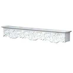 Curtis White Hand Carved Wooden Wall Shelf, 36x6