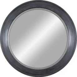 Distressed Blue & Silver Framed Round Wall Mirror, 30"