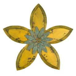 Distressed Yellow Wood Flower Wall Decor, 15"