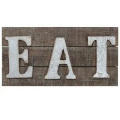 Eat Sign Metal & Wood Rectangle Wall Art, 20x10