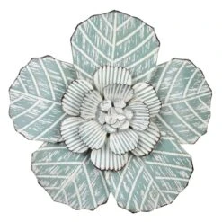 Embossed Green Metal Flower Wall Decor, 14"