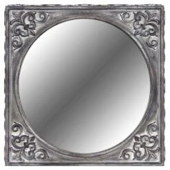 Fleur-de-lis Embossed Framed Wall Mirror, 12"