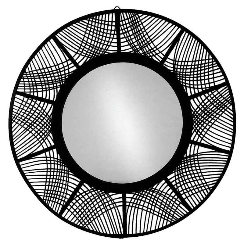 Found & Fable Black Bamboo Round Wall Mirror, 35" 1 Found & Fable Black Bamboo Round Wall Mirror, 35"