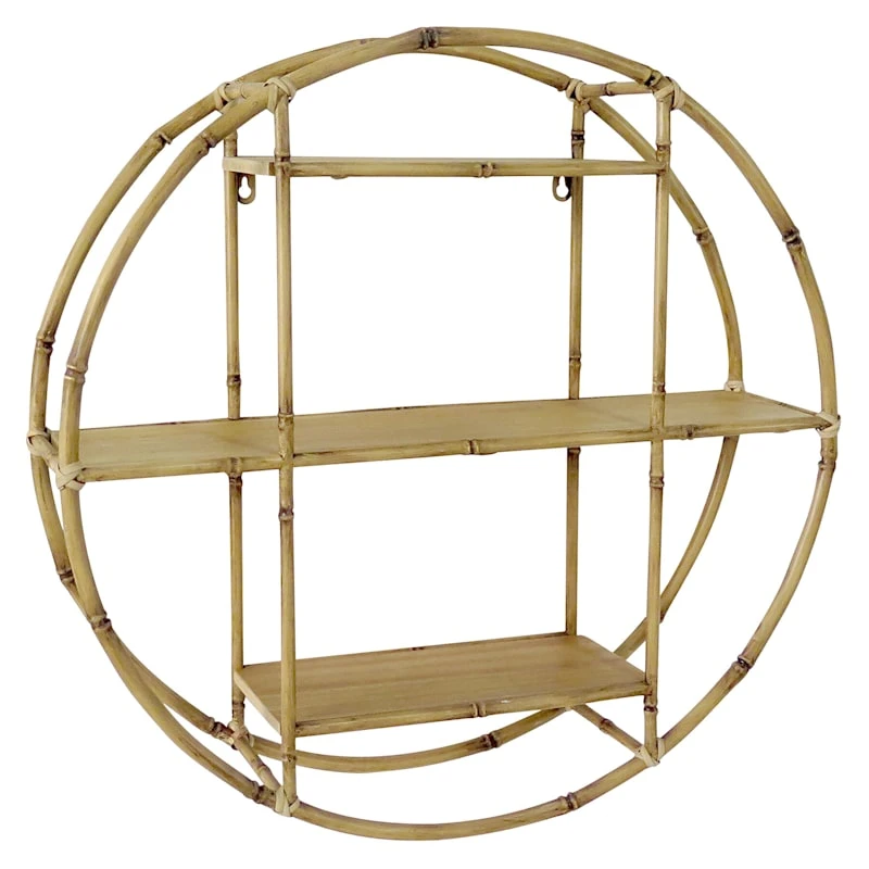 Found & Fable Round Metal Bamboo-Look Wall Shelf, 24" 1 Found & Fable Round Metal Bamboo-Look Wall Shelf, 24"
