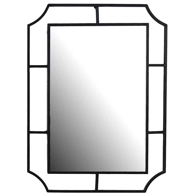 Framed Black Metal Wall Mirror With Curved Corners, 22x30 1 Framed Black Metal Wall Mirror With Curved Corners, 22x30