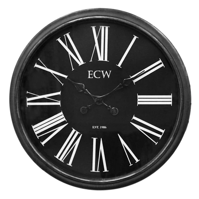 Framed Distressed Grey Round Wall Clock, 30" 1 Framed Distressed Grey Round Wall Clock, 30"