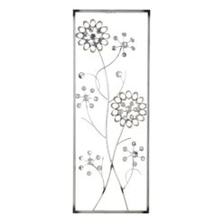 Framed Metal Sliver Flowers Wall Decor, 12x32