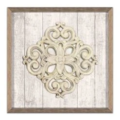 Framed Ornate Medallion On Planked Background Wall Decor, 10'