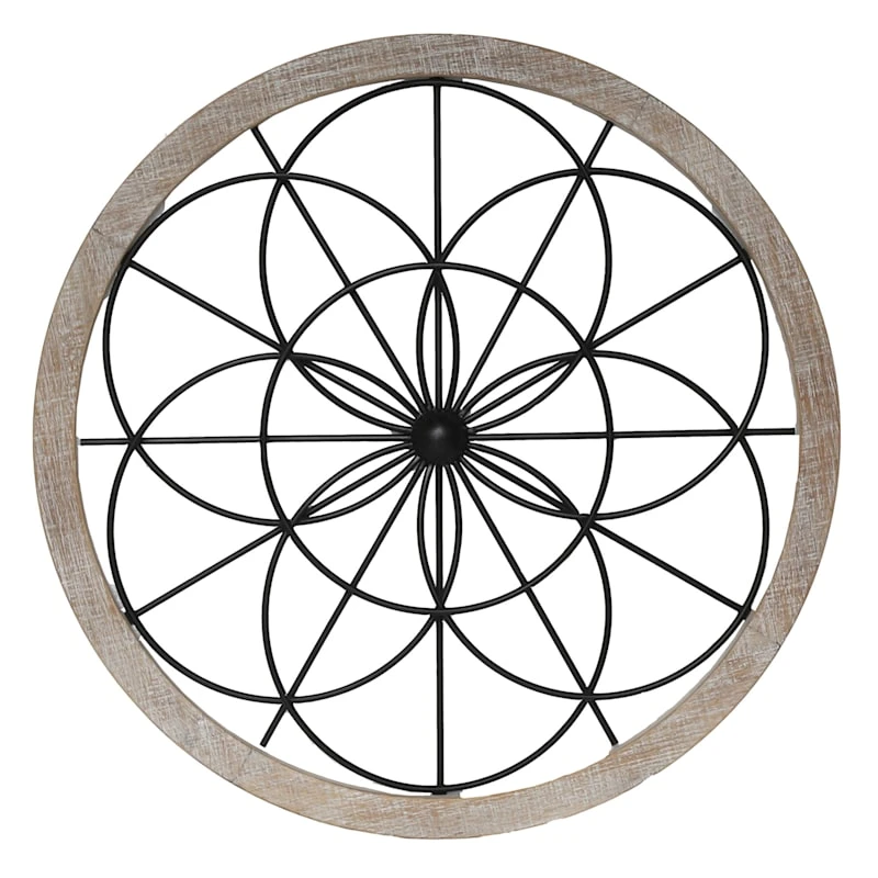 Framed Round Metal & Wood Medallion Wall Decor, 27" 1 Framed Round Metal & Wood Medallion Wall Decor, 27"