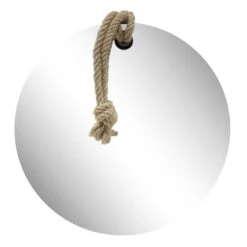 Frameless Round Wall Mirror With Rope, 24"