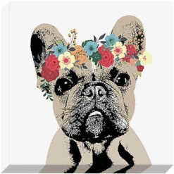 Frenchie Floral Textured Canvas Wall Art, 12"