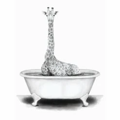 Giraffe In Bathtub Canvas Wall Art, 12x16