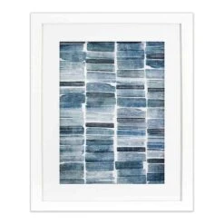 Glass Framed Matted Indigo Stripes Wall Art, 16x20