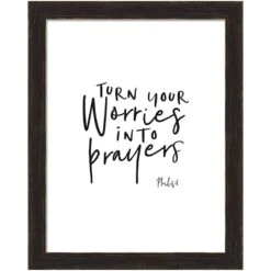Glass Framed Turn Your Worries Into Prayers Wall Sign, 8x10