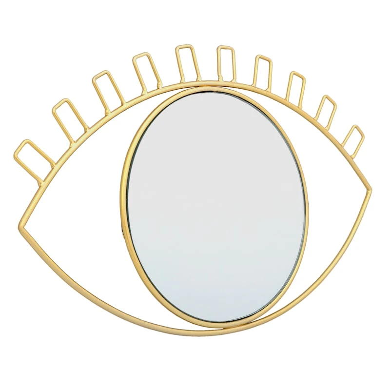 Gold Metal Eye Shaped Wall Mirror, 16x9.5 2 Gold Metal Eye Shaped Wall Mirror, 16x9.5 - Image 2