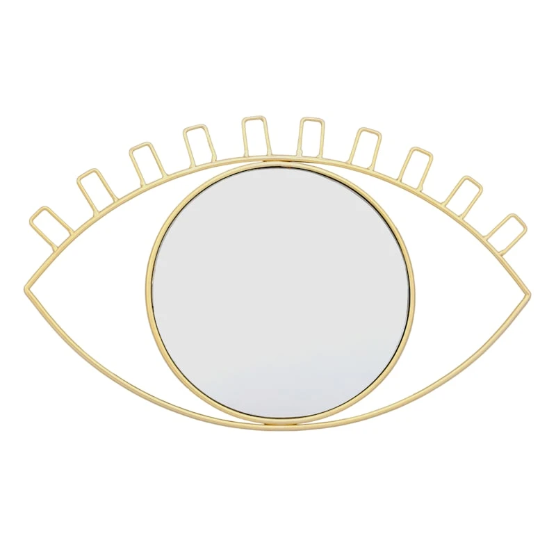 Gold Metal Eye Shaped Wall Mirror, 16x9.5 1 Gold Metal Eye Shaped Wall Mirror, 16x9.5