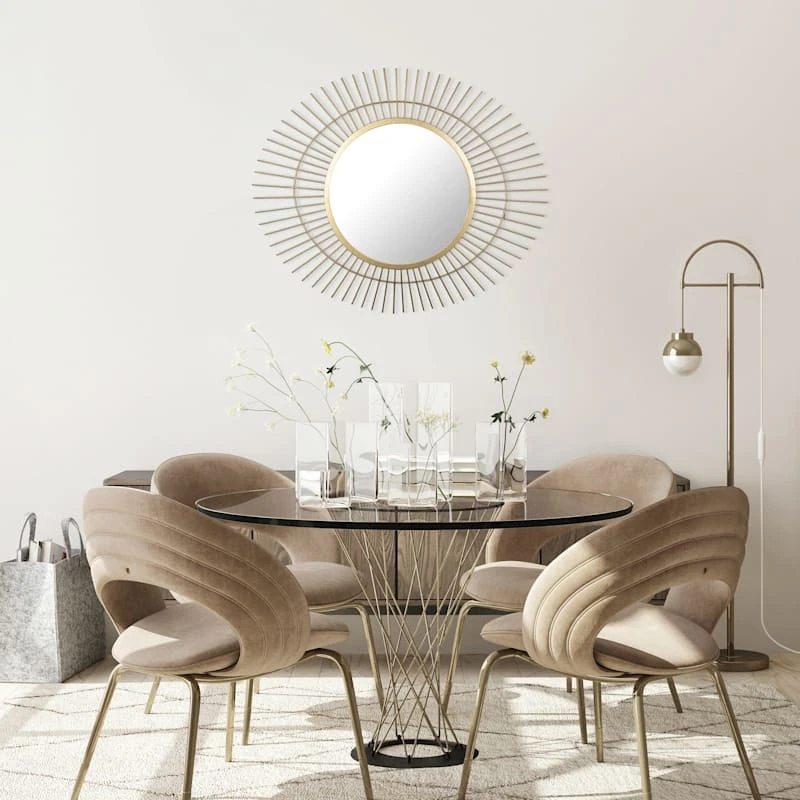 Gold Metal Round Wall Mirror, 27.5x23 2 Gold Metal Round Wall Mirror, 27.5x23 - Image 2