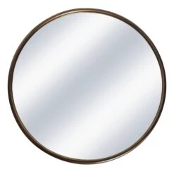 Gold Metal Round Wall Mirror, 32"