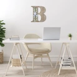 Grace Mitchell 14" Floral Monogram Wall Art, B -Luxeframe Shop grace mitchell 14 floral monogram wall art b 1