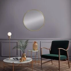 Grace Mitchell Champagne Metal Round Wall Mirror, 35" -Luxeframe Shop grace mitchell champagne metal round wall mirror 35 1