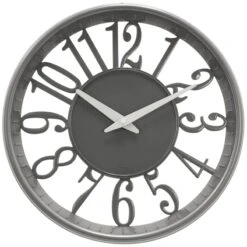 Gray Round Wall Clock With Cutout Numbers, 12"