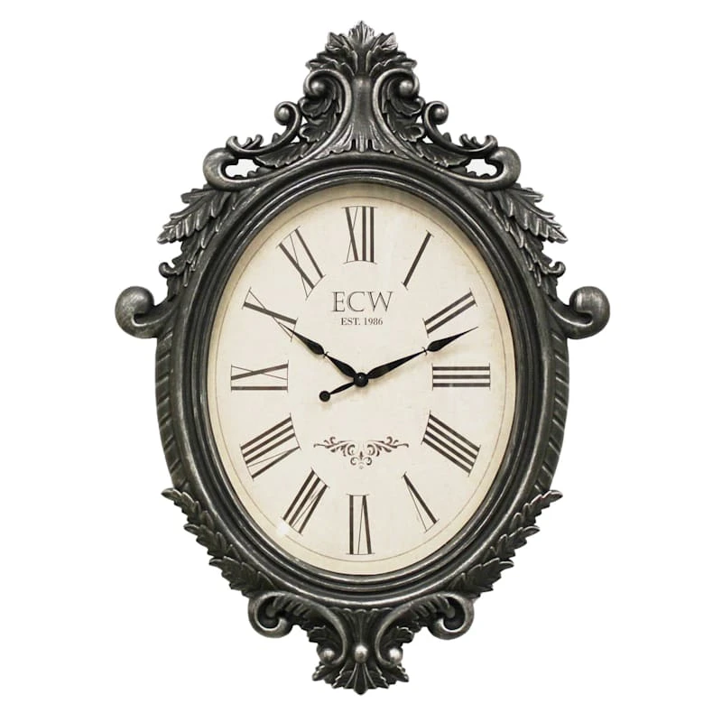 Grey Ornate Wall Clock, 22x30 1 Grey Ornate Wall Clock, 22x30