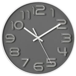 Grey Raised Numbers Wall Clock, 10"