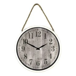 Hanging White Plank Clock, 16"