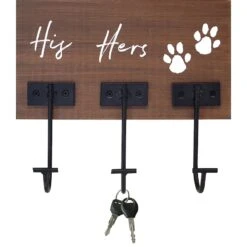His, Hers, Pawprint Wooden Sign With Hooks, 7x9