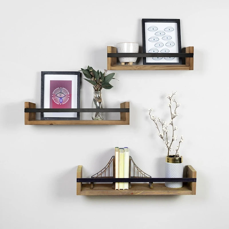 Honeybloom 3-Piece Wood & Metal Shelves Set 2 Honeybloom 3-Piece Wood & Metal Shelves Set - Image 2