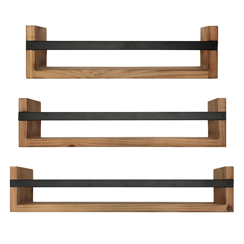Honeybloom 3-Piece Wood & Metal Shelves Set 1 Honeybloom 3-Piece Wood & Metal Shelves Set