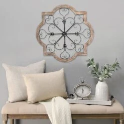 Honeybloom Barbed Quatrefoil Scroll Medallion Natural Wood Wall Decor, 36" -Luxeframe Shop honeybloom barbed quatrefoil scroll medallion natural wood wall decor 36 1
