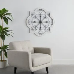 Honeybloom Barbed Quatrefoil Scroll Medallion White Wood Wall Decor, 36" -Luxeframe Shop honeybloom barbed quatrefoil scroll medallion white wood wall decor 36 2