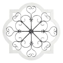 Honeybloom Barbed Quatrefoil Scroll Medallion White Wood Wall Decor, 36"
