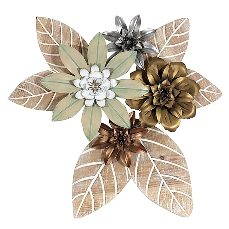 Honeybloom Metal & Wood Floral Wall Plaque, 23" 1 Honeybloom Metal & Wood Floral Wall Plaque, 23"