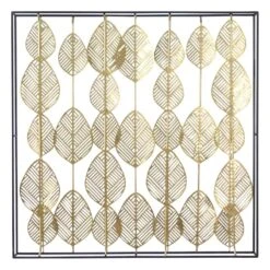 Metal Framed Gold Leave Wall Art, 32"