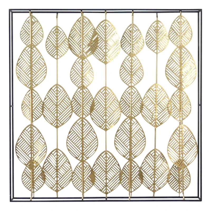 Metal Framed Gold Leave Wall Art, 32" 1 Metal Framed Gold Leave Wall Art, 32"