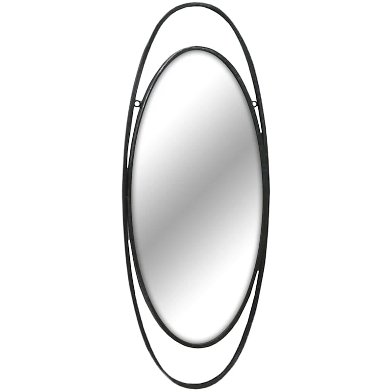 Metal Ring Framed Oval Wall Mirror, 14x36 1 Metal Ring Framed Oval Wall Mirror, 14x36