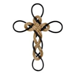 Metal Wall Cross With Rope, 11x16