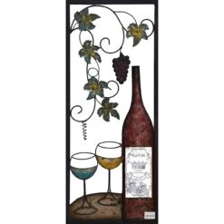 Metal Wine Bottle With Two Glasses Wall Decor, 13x32