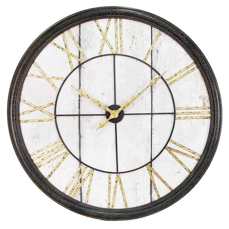 Metal & Wood Round Wall Clock, 40" 1 Metal & Wood Round Wall Clock, 40"