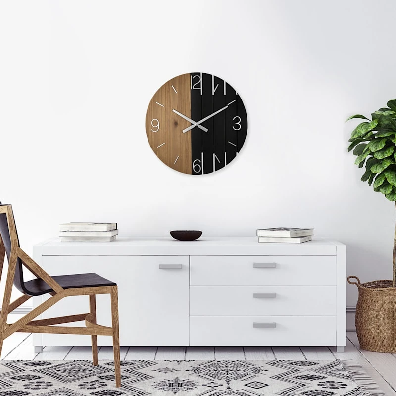 Natural & Black Wooden Wall Clock, 24" 2 Natural & Black Wooden Wall Clock, 24" - Image 2
