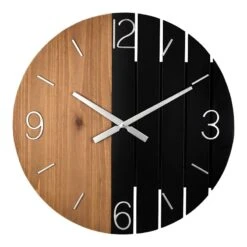 Natural & Black Wooden Wall Clock, 24"
