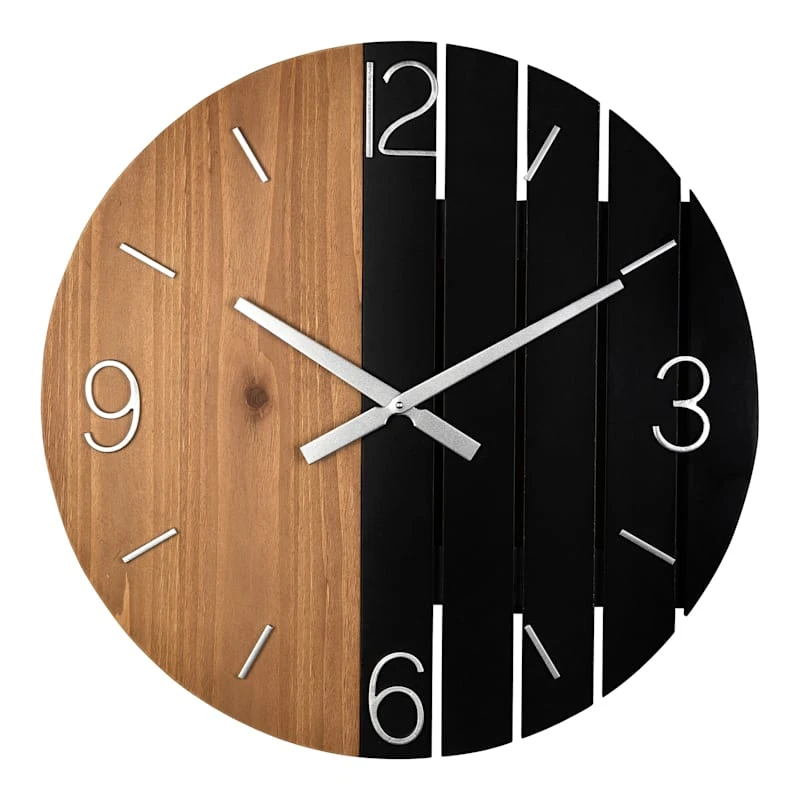 Natural & Black Wooden Wall Clock, 24" 1 Natural & Black Wooden Wall Clock, 24"