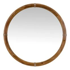 Natural Framed Round Wall Mirror, 30"