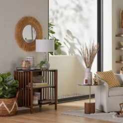 Natural Raffia Framed Round Wall Mirror, 29" -Luxeframe Shop natural raffia framed round wall mirror 29 2